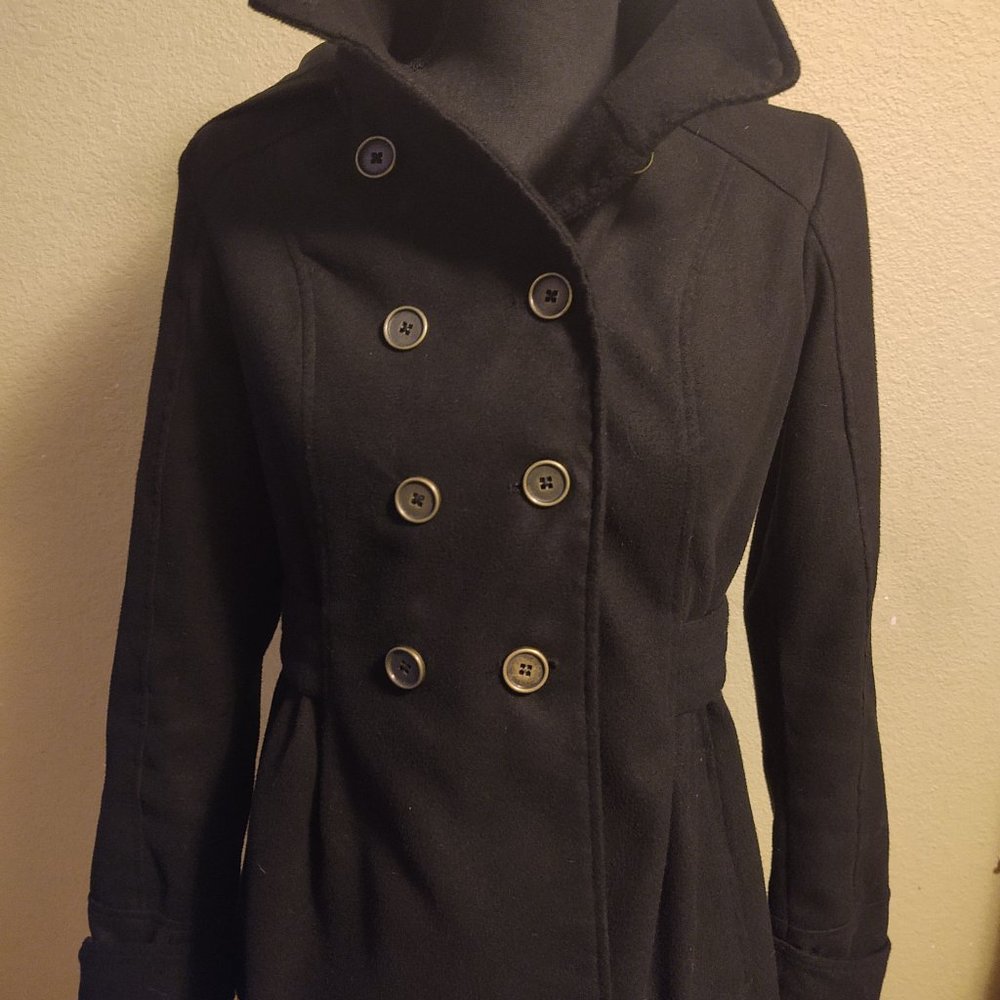 Pink Envelope Black Silk lined Pea coat Size Sm